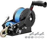 Kolvoii 3500 lbs Boat Trailer Winch with Strap, Heavy Duty Hand Winch, 2-Way Ratchet 4:1/8:1 Gear Ratio for Boat, Trailer, Marine and Jet Ski, 33FT Strap, Blue