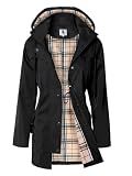 SaphiRose Women's Long Hooded Rain Jacket Outdoor Raincoat Black M | Water-Resistant, windbreaker, rain coat, drawstring waist, storm flap, zip closure, hiking, camping, daily outdoor wear