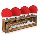 Ping Pong Paddle Storage Rack Table Tennis Racket Display Wall Mounted Holder for 4 Paddles and Balls Storage in Bar Room, Game Room, Office Break Room, Garage, Bedroom, Home, Rustic Burnt