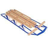 Goplus Wood Sled, 54” Steel & Wooden Pull Sleigh Snow Slider Toddler Toboggan with Metal Runners and Steering Bar (Blue)