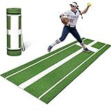 Sturdum Softball Pitching Mat, 10 x 3 FT Baseball Training Mat with Soft Rubber Pitching Mound, Upgraded Anti-Slip Mat with Stitched Embroidery Turf for Indoor Outdoor