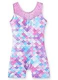 Leotards for Girls Gymnastics Unicorn Athletic Dance Wear Shiny Rainbow Blue Hotpink (Mermaid Purple, 5/6 Years)