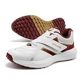 SOLM8 S4 Cricket Shoes for Men & Women - FlexSkin Seamless Upper, Diagonal Strap, Wider Toe Box with Advanced Cushioning for Turf & Field Sports Maroon Gold