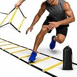 SOFTSOUL Tangle Free Agility Ladder - Premium Speed Training Equipment for Football Soccer Basketball Footwork Workout Drills for Kids Adults Youth with Portable Bag (12 Rungs 20 FT)