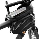 eooezj Bike Frame Bag - 2.73L Detachable Touchscreen Pouch with EVA Hardcase & 360 Swivel, Waterproof Top Tube Bike Bag/Handlebar Mount for iPhone/Samsung up to 7" - MTB/Road/Ebike Accessories