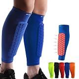 HiRui Soccer Shin Guards Shin Pads for Kids Youth Adult, Calf Compression Sleeve with Honeycomb Pads, Support for Shin Splint Baseball Boxing Kickboxing MTB, Lightweight (1PAIR) (Blue, L)