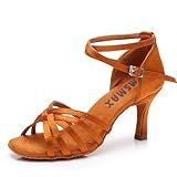 MSMAX Women Tan Latin Dancing Shoes High Heel Character Ballroom Dance Shoe for Women 7.5 M US Women