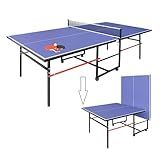 Mid-Size Table Tennis Table, Foldable & Portable Professional Ping Pong Table for Indoor & Outdoor Games with Net, 2 Table Tennis Paddles and 3 Balls,Easy to Assemble (Blue, 8FT)
