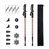 Aihoye Trekking Poles Shock Absorbing Adjustable Hiking or Walking Sticks for Hiking Collapsible Strong, 2-pc Pack Lightweight Walking Pole, All Terrain Accessories and Carry Bag (red)