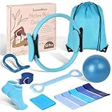 HGKZJSL Pilates Ring Essentials Kit for Women, Home Workout Equipment Set with 9.8” Ball, Resistance Bands, Magic Circle, Accessories, Pilates Set for Beginners, Toning, Fitness Gift Idea (Blue)