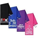 VitalCozy 4 Pcs Funny Bowling Towel Embroidered Bowling Ball Towel with 4 Grommets Sport Ball Rag Wipes Protective Gear Accessories for Men Women Sport Player Fitness Lovers Gifts(Vivid Style)