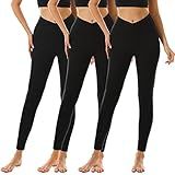 Womens Leggings- Crossover Leggings for Women-Yoga Pants (3 Pack)-Tummy Control No See Through Workout Running Tights(3 Pack Black Cross Waist, Small-Medium)