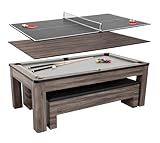 Atomic Hampton 3-in-1 Combo Table - Billiards, Ping Pong, and Dining Table All-In-One - Instant Transformation - Premium Black Felt - XL Bench Storage for All Accessories - Modern Design