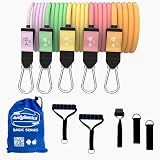Bodylastics Basic Series Resistance Band Set - 5 Resistance Bands, 2 Handles, 2 Ankle Straps, 1 Door Anchor, Carry Bag and Snap Reduction Tech (3-190 Lbs Set Pastel)