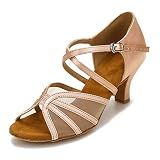 CLEECLI Women's Ballroom Dance Shoes Latin Salsa Dancing Shoes Cross Strap 2.5inch 3inch Heel ZB04(9,Nude-2.5 Inch Heel)