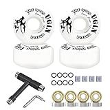 LONTOHCE Skateboard Wheels 52mm 95A with Tool Set, Skateboard Wheel Bearings,Skateboard Tools Washers, Freestyle Skateboard Wheel Tips Street Skateboard (White)