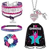 Dunzy 5 Pcs Gymnastics Gifts Gymnastics Stuff Drawstring Bag Headband Girls Bracelet Necklace Scrunchies Gymnast Party Favors for Youth Girls Boys Kids