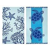 LANE LINEN Beach Towel 2 Pack, Oversized Beach Towel 39"x71", Lightweight Beach Essentials for Women, Large Pool Towel, Absorbent & Quick Dry, Sand Free Beach Towel - Turtle & Coral