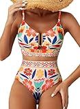 Herseas Women's 2 Piece High Waisted U Wire Cutout Bikini Sets Floral Print Swimsuits Crisscross Back Padded Push Up Bathing Suit Modest 2026 Summer Beach Cruise Essentials Orange Floral Medium