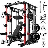 RitFit Buffalo Smith Machine, Power cage with LAT-Pull Down System & Cable Crossover System, All-in-One Squat Rack for Home Gym, Power Rack