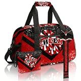 Cheer Duffel Bag with Makeup Bag & Bow Keychain, Cheerleading Dance Gymnastics Travel Sport Bag (Black&Red)