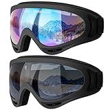 COOLOO Ski Goggles, 2 Pack Snow Goggles Snowboard Goggles for Men Women Kids - UV Protection Foam Anti-Scratch Dustproof