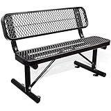 4FT Heavy Duty Park Bench with Back Portable Frame, Outdoor Metal Park Bench with Backrest, Steel Mesh Outdoor Bench for Garden, Lawn, Patio, Porch, Park, Yard (BLACK, 48" D x 23.2" W x 32.5" H)