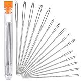 Hekisn Large Eye Sewing Needles, Sewing Needles, Stainless Steel Embroidery Thread Needle, Handmade Yarn Knitting Needles Leather Needle (15 Pieces)