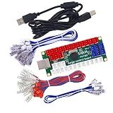 SJ@JX Arcade DIY Kit LED USB Encoder Board Zero Delay Arcade Controller Joystick Button Fight Stick Raspberry Pi Retro Pie MAME 5V LED Power