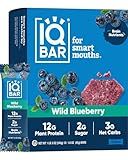 IQBAR Brain and Body Plant Protein Bars - Wild Blueberry - 12-Count Low Carb - Gluten Free, High Fiber, Vegan Snacks - Low Sugar Meal Replacement