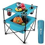 VILLEY Portable Camping Picnic Table, Lightweight Folding Beach Table with 4 Cup Holders and Carry Bag for Camp, Travel, Fishing, and Outdoor Activities
