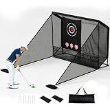 Golf Cage Practice Hitting Net, 10x7ft Heavy Duty Golfnets with 2 Net Side Barriers, Portable Hitting Nets with Carry Bag, 4 Stakes, Low-Noise Target for Backyard Driving Chipping Indoor Outdoor Use