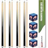 Prosniper Premium Pool Sticks Set of 4 | 58-Inch, 19-Oz Canadian Ashwood Pool Cue with Low-Deflection Shaft & 4 Extra Chalks | Pro-Grade Billiard Cue for Home & Bar Play