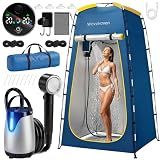 WaveHaven Portable Camping Shower, Portable Shower with Tent, 8000mAh Rechargeable Camp Shower Pump with LED Display&Ambient Light,5 Spray Modes,IPX8 Waterproof,Outdoor Camping Shower Kit for Travel