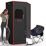 DECOKTOOL Portable Sauna Box, Steam Sauna for Home with 3L Steamer, Remote Control, Folding Chair and Mat, Personal Sauna Tent for Wellness & Relaxation, 15 Levels, Red