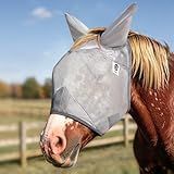 Raelitego Horse Fly Mask, Adjustable Fly Masks for Horses with Ears, UV Protection from Insect Pests Comfort Mesh Without Nose Average Size Horses Accessories(Large)