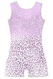 uideazone 5t Gymnastics Leotards for Girls Sparkly Cheetah Ballet Unitards Biketards Sequin Mesh One-Piece Tumbling Outfit with Shorts Size 5 6