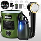 Portable Shower for Camping, 8000mAh Rechargeable Portable Camping Shower Pump with 6.6 Gallons Foldable Bucket, 5 Speed & LED Display,Rinse Kit Portable Outdoor Camping Travel Shower Head-Green