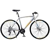 WEEROCK 700C Hybrid Bike, 24 Speeds 3 x 8,Flat Bar, Aluminium Alloy Frame,Disc Brake,Racing Bicycle,Commuter Bike for Adult, Men,Women Junior Senior, Titanium Color