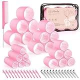 4 Sizes Self-Grip Hair Rollers Set for Long, Short Hair and Bangs - 50 Pcs with Clips (25mm, 36mm, 48mm, 60mm), Pink
