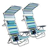 GarveeLife Backpack Beach Chair for Adults, Lightweight Portable Lay Flat Folding Beach Chair with Canopy Shade, 5 Reclining Positions, Backpack Straps, Phone Pocket, Cup Holder & Towel Bar