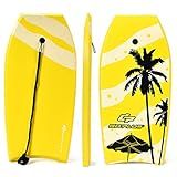 Goplus 41''/37''/33'' Lightweight Body Board for Beach, Surf Board with EPS Core, XPE Deck, HDPE Slick Bottom, Wrist Leash, Bodyboard for Kids Adults Surfing (Yellow Coconut Palm, 41 Inches)
