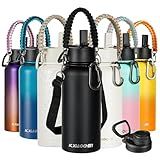 KXIAOCHEN Insulated Water Bottle, Stainless Steel Water Bottle, 2 Lids (Straw and Handle Lid),Wide Mouth Metal Water Bottles Keep Hot and Cold, Double Walled, Thermo Mug, Metal Canteen