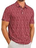 ZITY Mens Print Polo Shirts Short Sleeve Moisture Wicking Shirts for Men Golf Tennis Daily Casual Collared T-Shirt Red Wave Large
