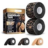 Care Science Waterproof Kinesiology Tape, 40 ct Precut Strips (2 Rolls), Copper Infused | Water Resistant Strips, Elastic Athletic Tape for Sports & Weightlifting, Muscle Strain Relief & Joint Support