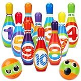 AugToy Kids Bowling Toy Set, Toddler Indoor Outdoor Activity Play Game Toys for Boy Girl, Soft 10 Foam Bowling Pins & 2 Balls, Educational Children Birthday Party Gifts