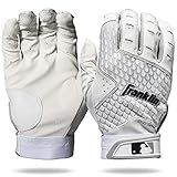 Franklin Sports MLB Batting Gloves - 2nd Skinz Baseball + Softball Batting Gloves - Adult + Youth Premium Leather Pair - White - Adult Medium
