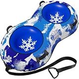 Raxurt 2 Person Heavy Duty Snow Tube, Snow Sled with Premium Canvas Cover | Snow Sleds for Kids and Adults with 3-in-1 Valve & Handles, Tow Strap, Sledding Winter Outdoor Snow Toy for Children Boy Girl