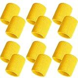 Bememo 12 Pack Wristbands Sweatband for Women Men, Neon Colored Sport Wrist Bands, Tennis Football Basketball Sweatbands, Moisture Wicking Arm Bands for Working Out(3.15 Inch,Yellow)