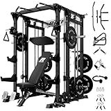 RitFit Buffalo Smith Machine, Power cage with LAT-Pull Down System & Cable Crossover System, All-in-One Squat Rack for Home Gym, Power Rack